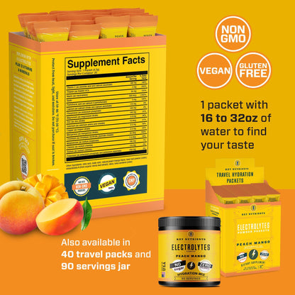 KEY NUTRIENTS Electrolytes Powder Packets – Tropical Peach Mango 20 Pack | No Sugar, Gluten Free, Made in USA