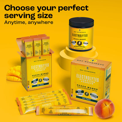 KEY NUTRIENTS Electrolytes Powder Packets – Tropical Peach Mango 20 Pack | No Sugar, Gluten Free, Made in USA
