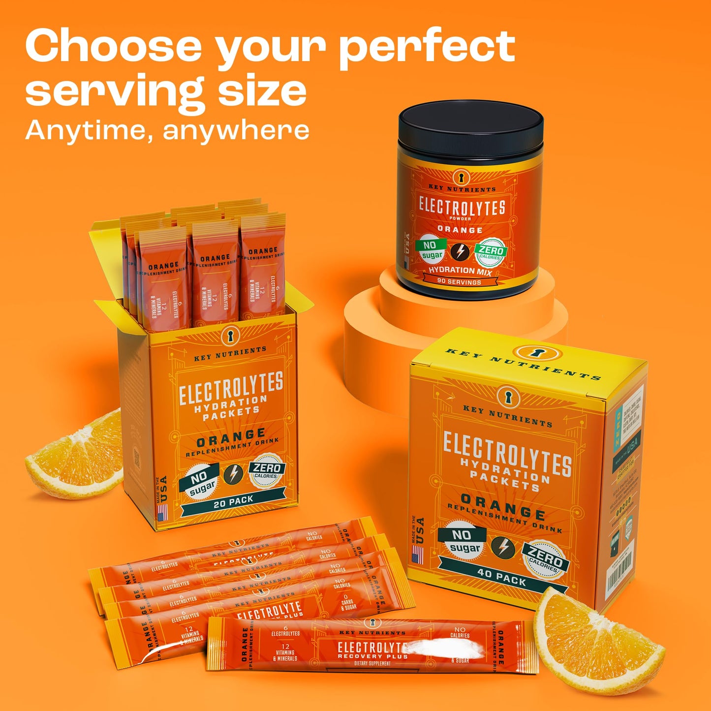 KEY NUTRIENTS Electrolyte Powder Packets – Tangy Orange 20-Pack, Sugar Free