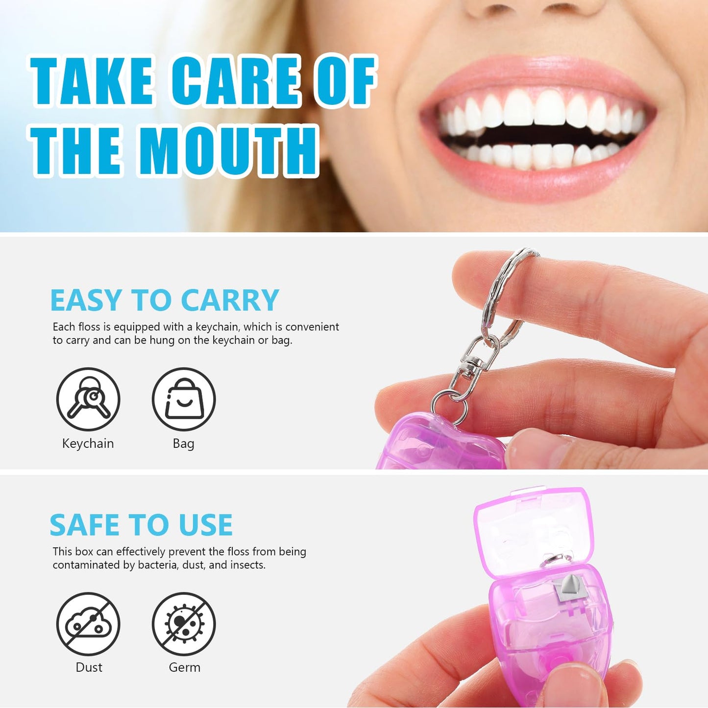 4pcs Keychain Dental Floss with Ultra Thin Wire – Random Color | Freshen Breath & Remove Plaque