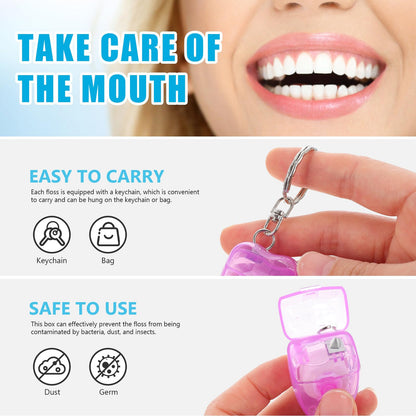 4pcs Keychain Dental Floss with Ultra Thin Wire – Random Color | Freshen Breath & Remove Plaque