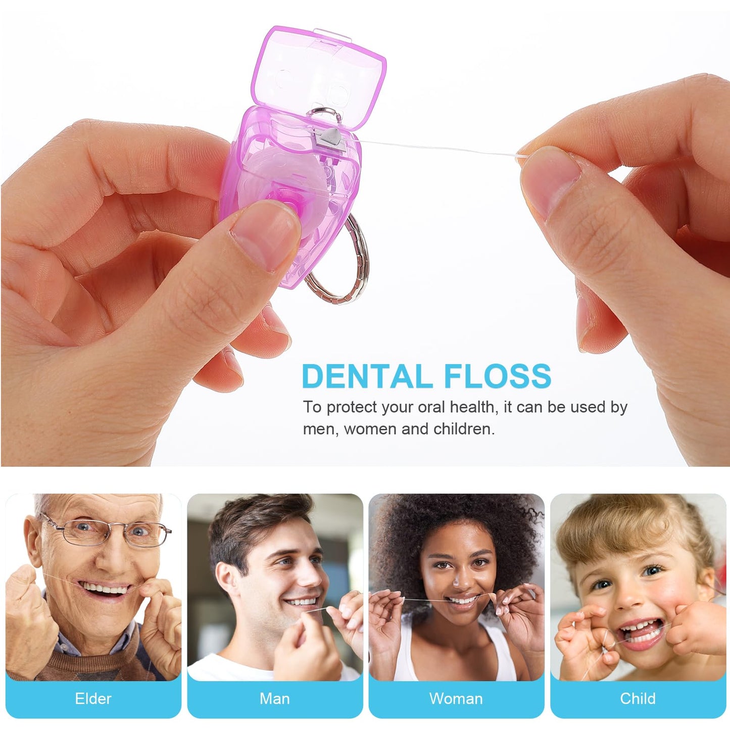 4pcs Keychain Dental Floss with Ultra Thin Wire – Random Color | Freshen Breath & Remove Plaque