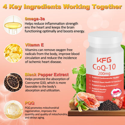 KFG CoQ10 200mg Softgels - Heart, Brain & Immune Support | Gluten Free