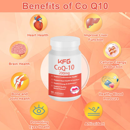 KFG CoQ10 200mg Softgels - Heart, Brain & Immune Support | Gluten Free