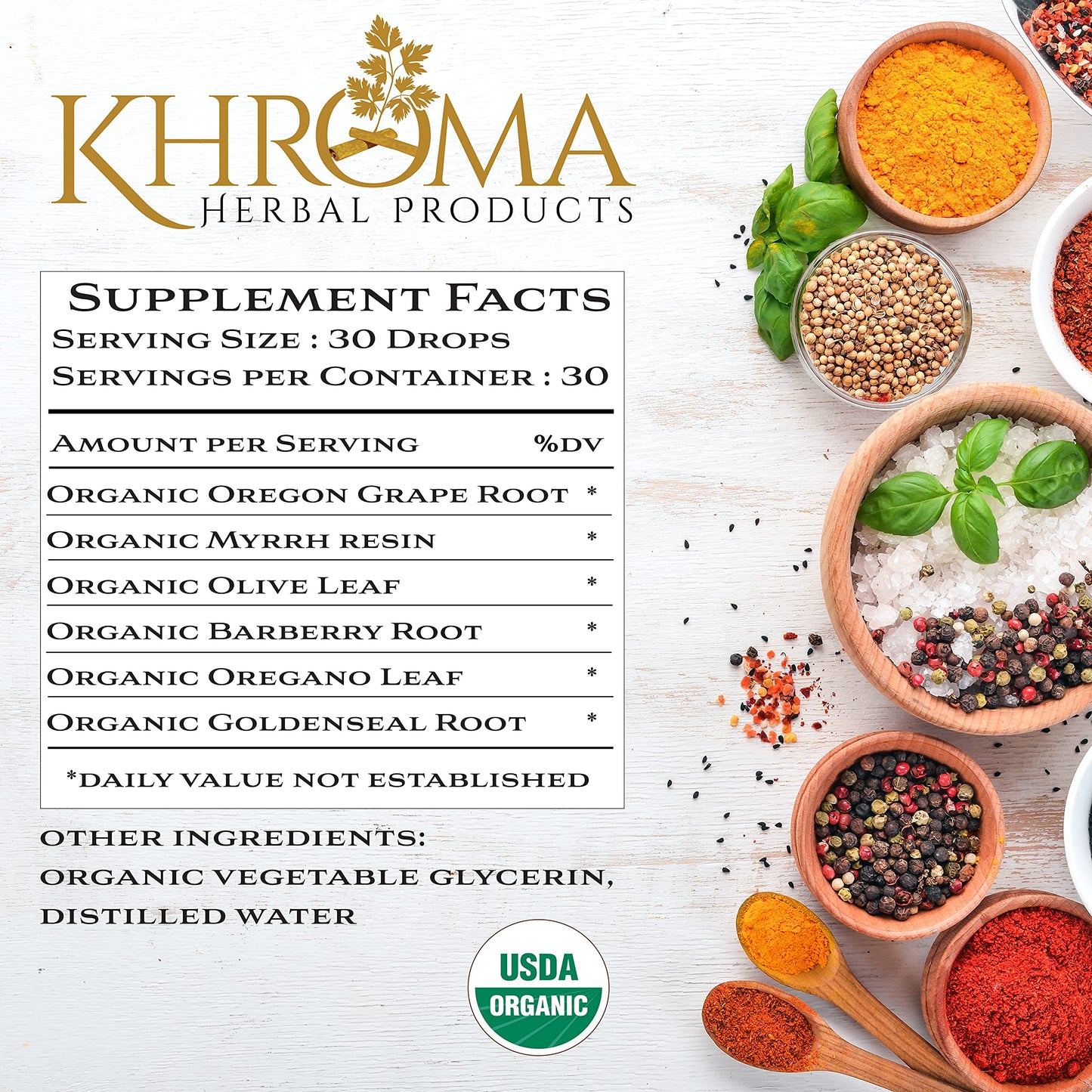 Khroma Herbal Yeast X - Organic Yeast Support | 30 Servings in a 2 oz Glass Bottle