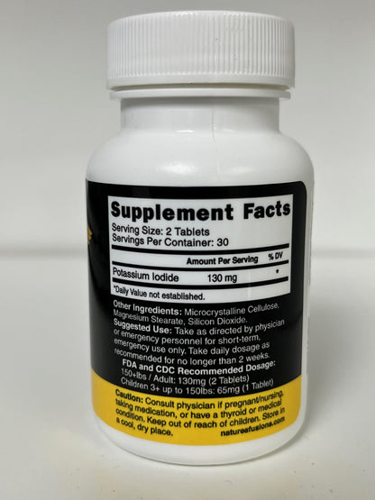 Potassium Iodide Tablets 130 mg – 60 Tablets | 10 Year Shelf-Life (2034–2035) | Ki Pills | Yoduro de potasio | NSF cGMP Certified | 3rd Party Tested