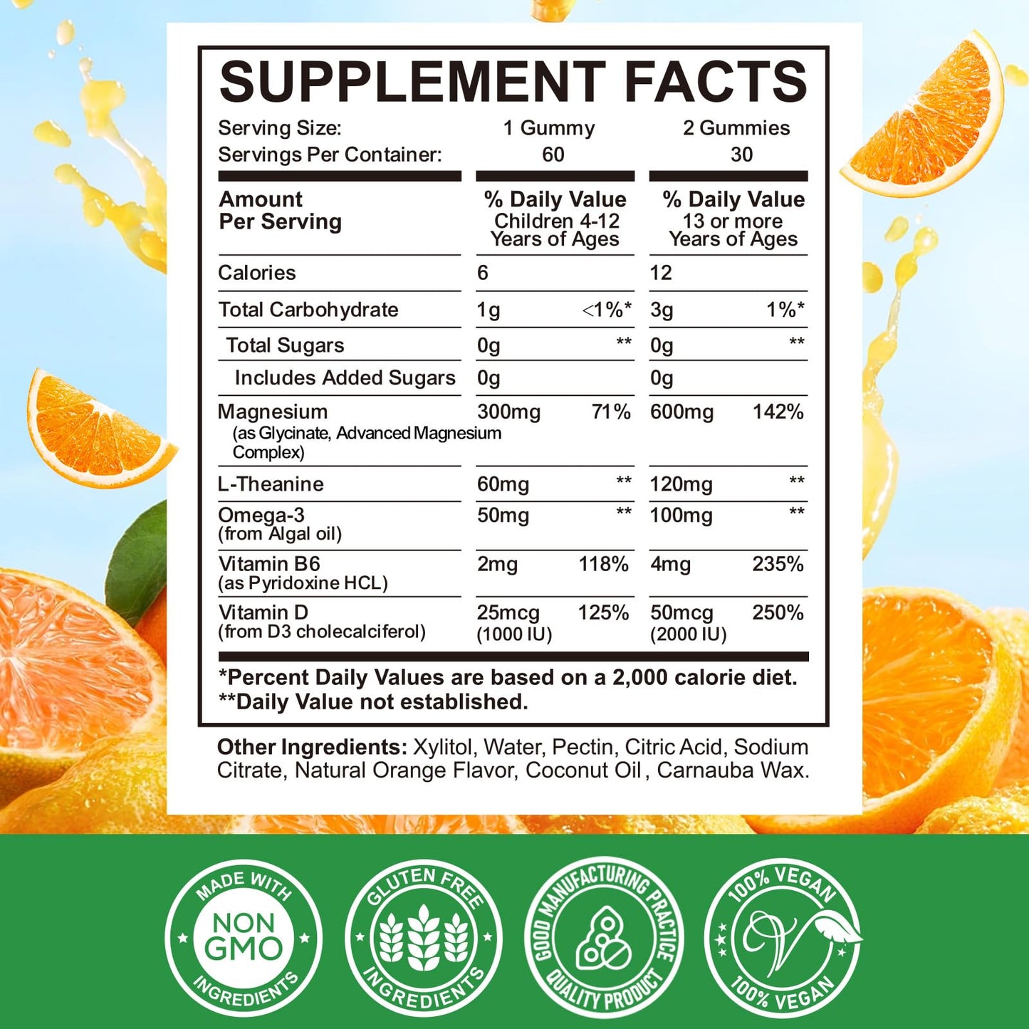 Magnesium Complex Gummies for Kids & Adults – Vegan, Sugar-Free Orange Flavor, 60 Gummies