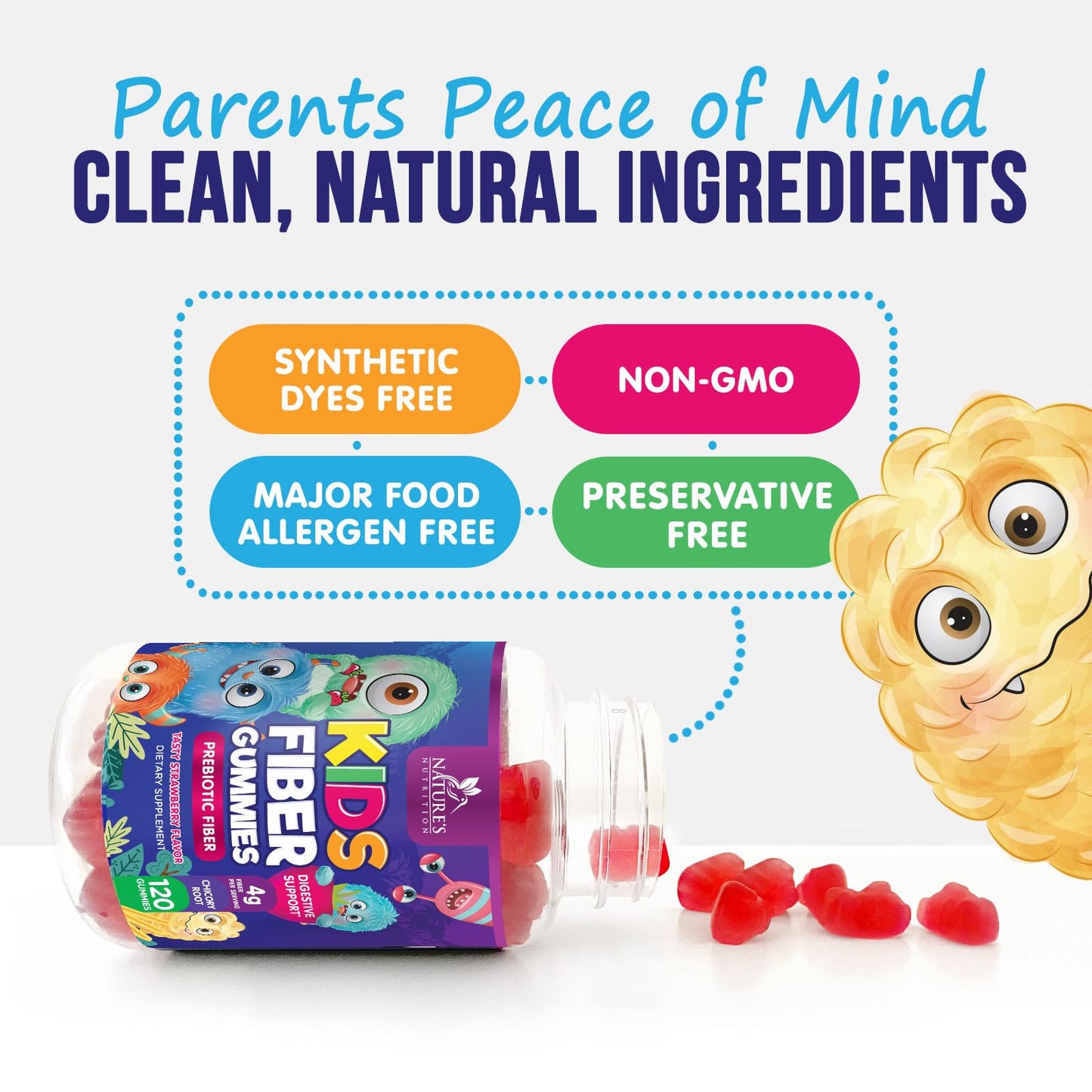 Fiber Gummies for Kids – 4g Daily Prebiotic Fiber Supplement | Plant-Based, Non-GMO, 120 Gummies