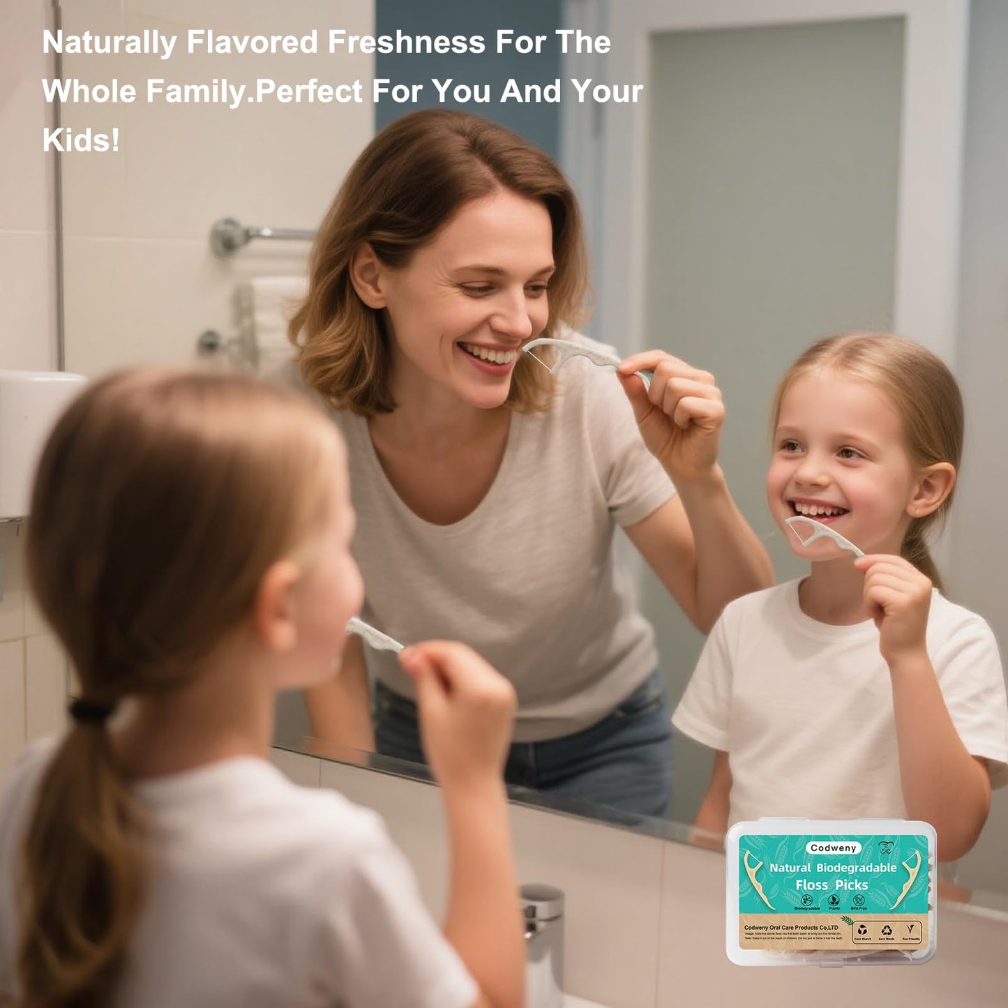 Wheat Straw Biodegradable Dental Floss Picks - 200 Count with 4 Travel Cases | Eco-Friendly Oral Care
