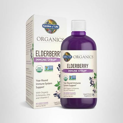 Garden of Life Organics Elderberry Immune Syrup – Sugar Free, 6.59 floz (195 mL) for Kids & Adults