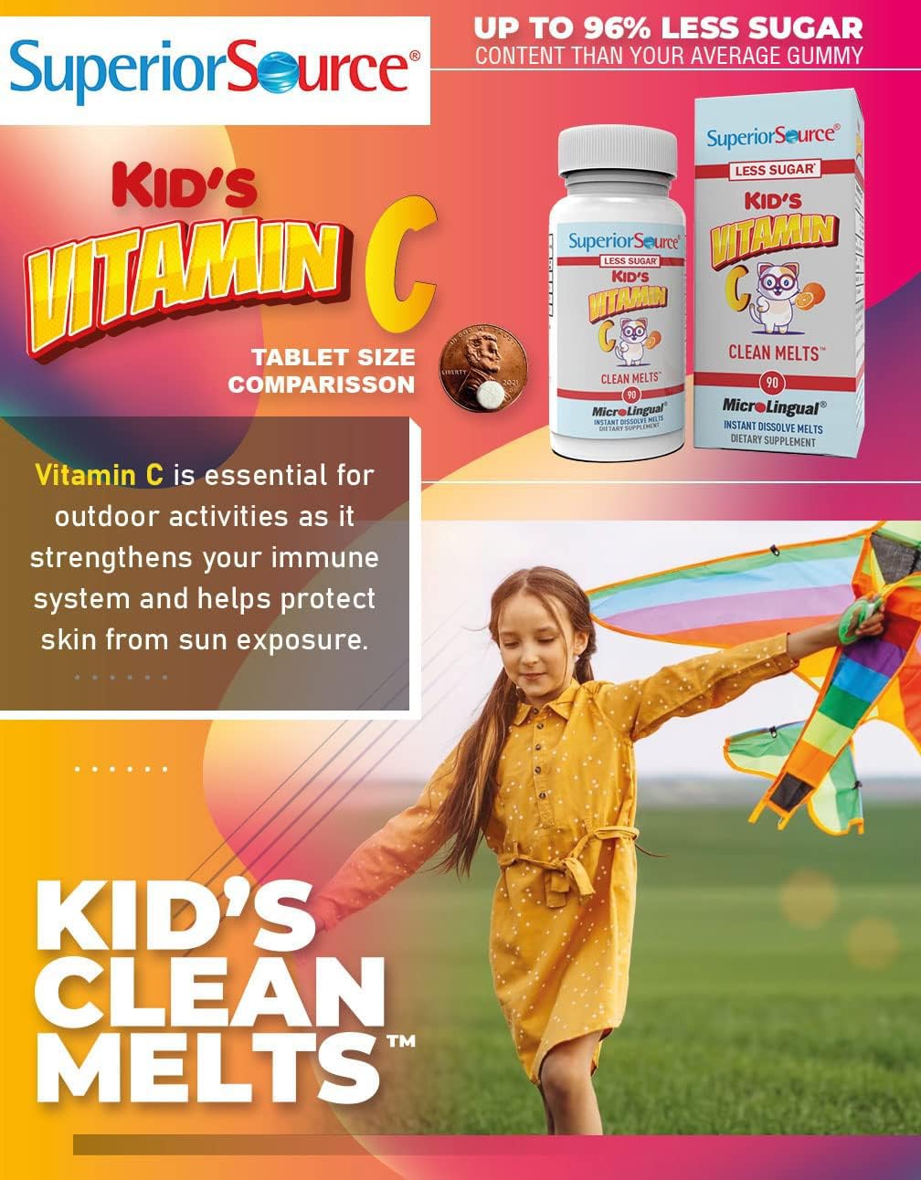 Superior Source Kid's Vitamin C Clean Melts - Immune Support for Kids (90 MicroLingual Tablets)