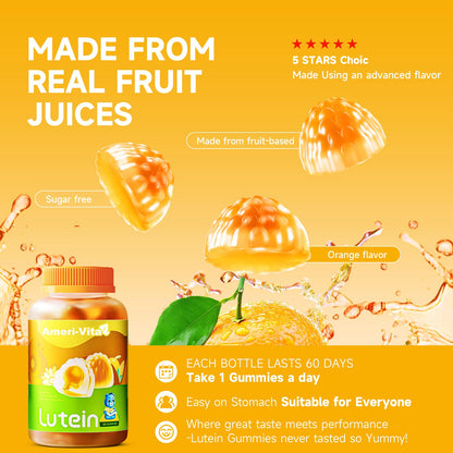 Sugar Free Lutein Gummies 5mg + 1mg Zeaxanthin for Eye Health – Orange Flavor, 60 Count