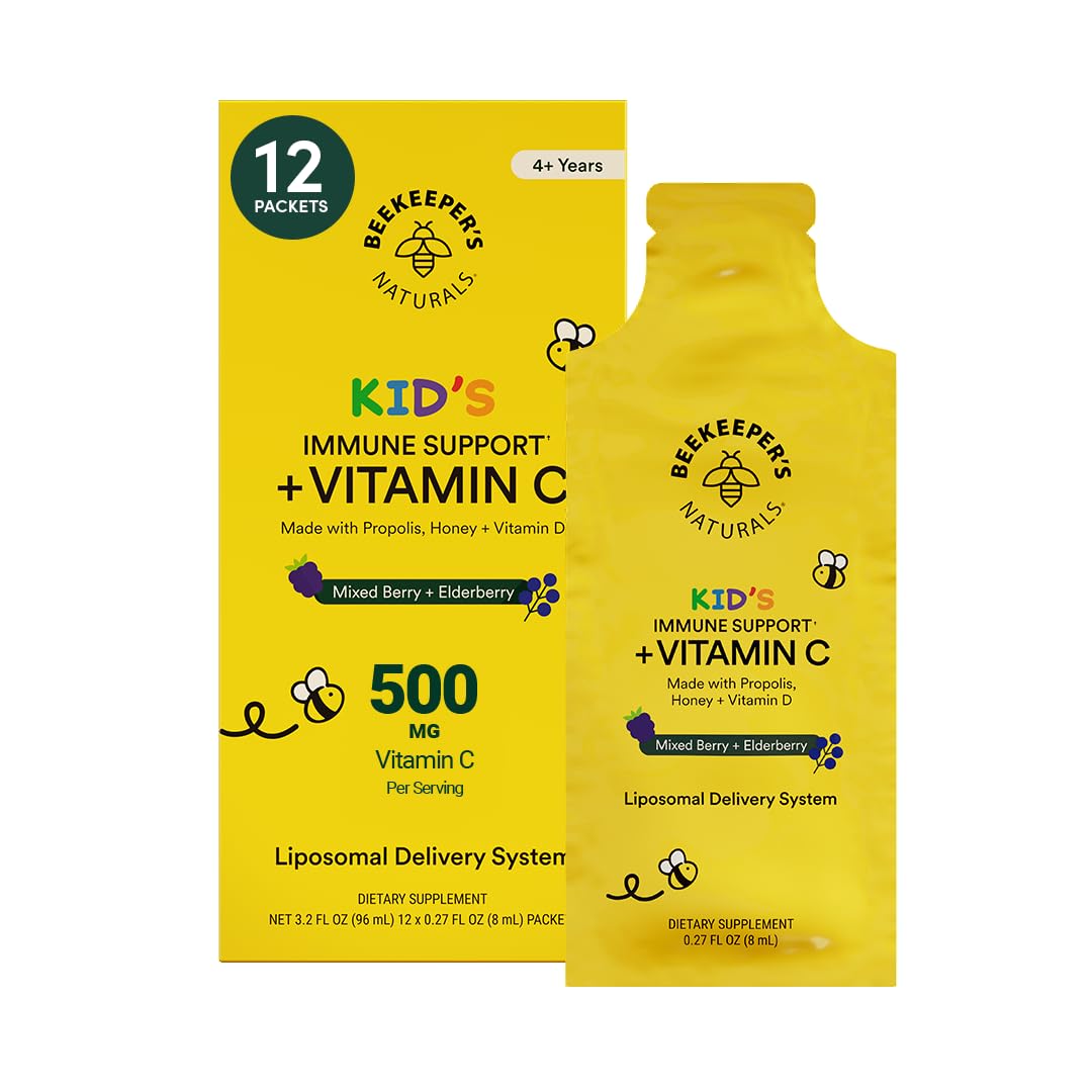 Kid's Immune Liposomal Vitamin C by Beekeeper's Naturals – 500 mg, Mixed Berry, 12 Ct