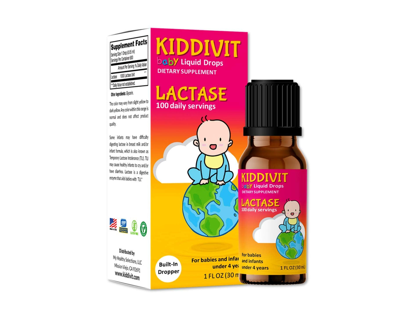 Kiddivit Baby Lactase Drops 1000 Units – Gentle Digestive Support (Infants) | 1oz | Gluten Free