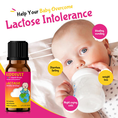 Kiddivit Baby Lactase Drops 1000 Units – Gentle Digestive Support (Infants) | 1oz | Gluten Free
