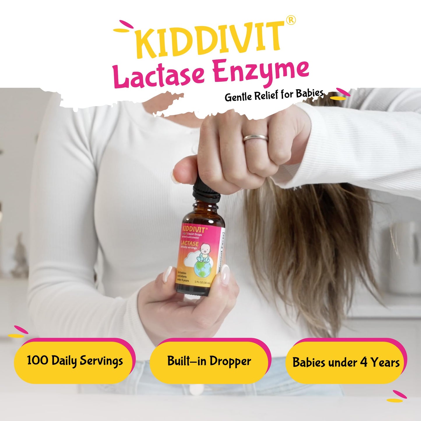 Kiddivit Baby Lactase Drops 1000 Units – Gentle Digestive Support (Infants) | 1oz | Gluten Free