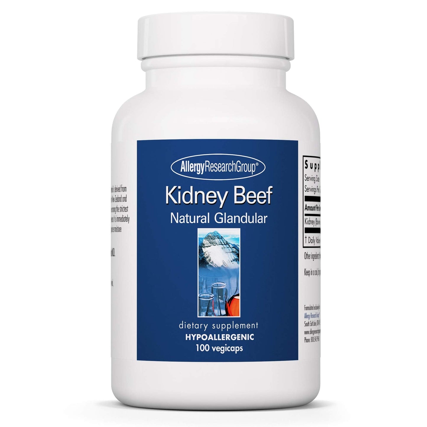 Allergy Research Group Kidney Beef Supplement - Natural Glandular, Freeze-Dried, 100 Count