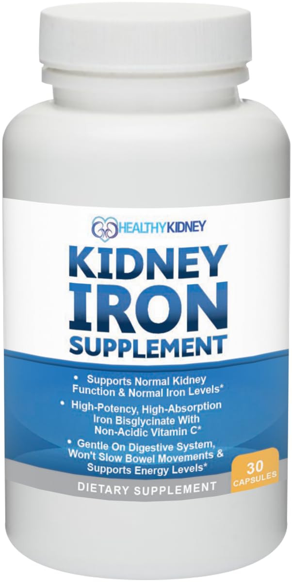 Kidney Iron Supplement Pills for Kidney Health – High-Absorption Iron Bis-Glycinate (30 Capsules)