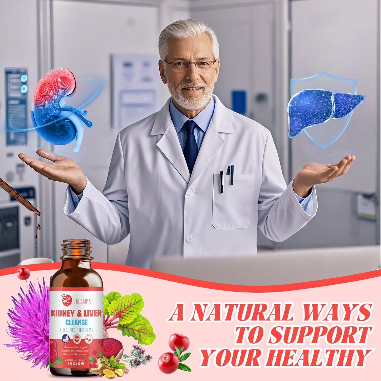Kidney & Liver Cleanse Detox & Repair Drops – 2 Pack (60ml Each) | Cranberry & Milk Thistle