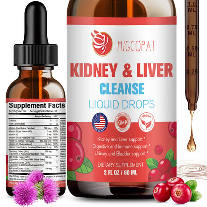 Kidney & Liver Cleanse Detox & Repair Drops – Cranberry, Milk Thistle & Artichoke (60ml) | Natural Herbal Supplement
