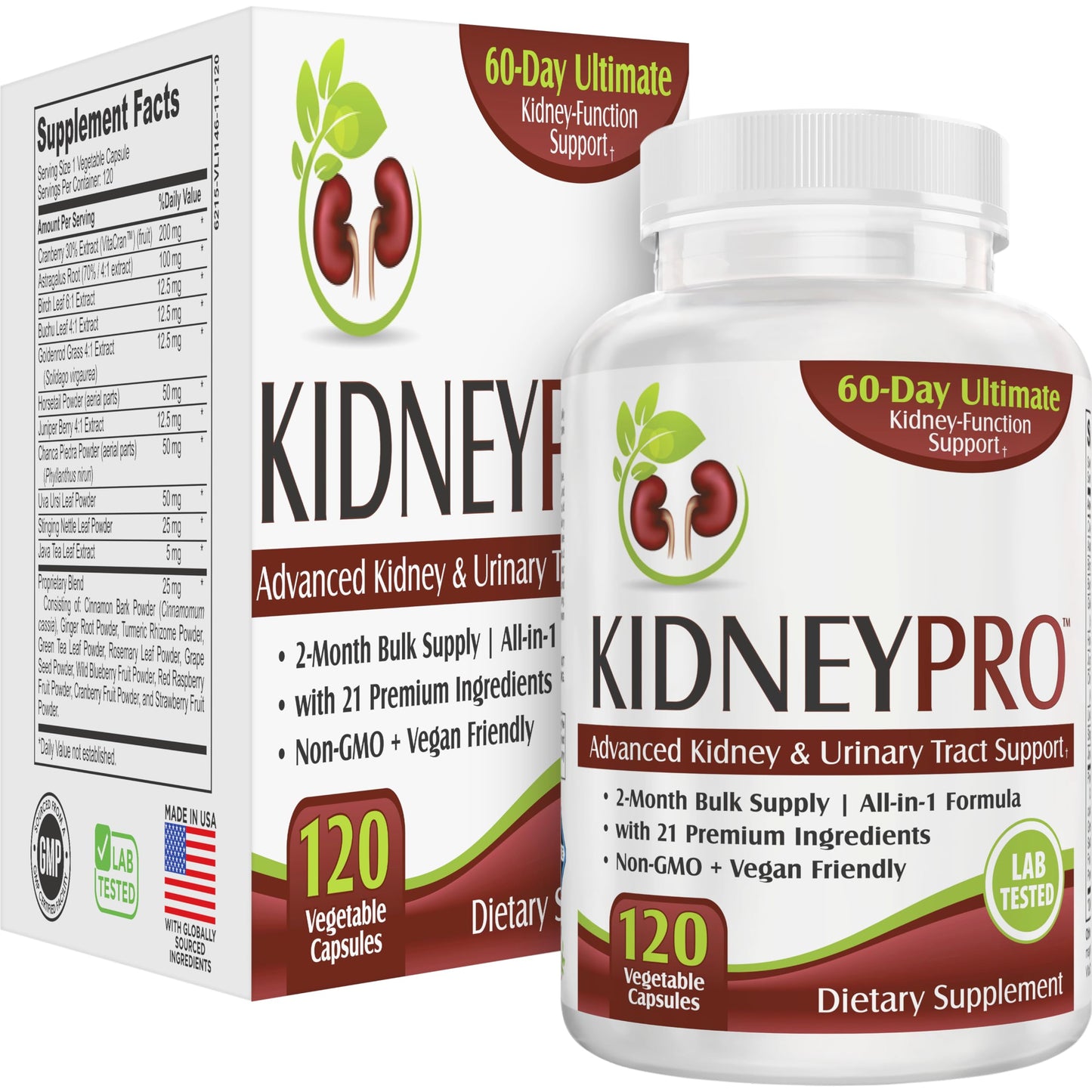 Kidney-Pro: 21 Kidney Health Supplements in 1 Formula | Total Kidney Support • 120 Capsules