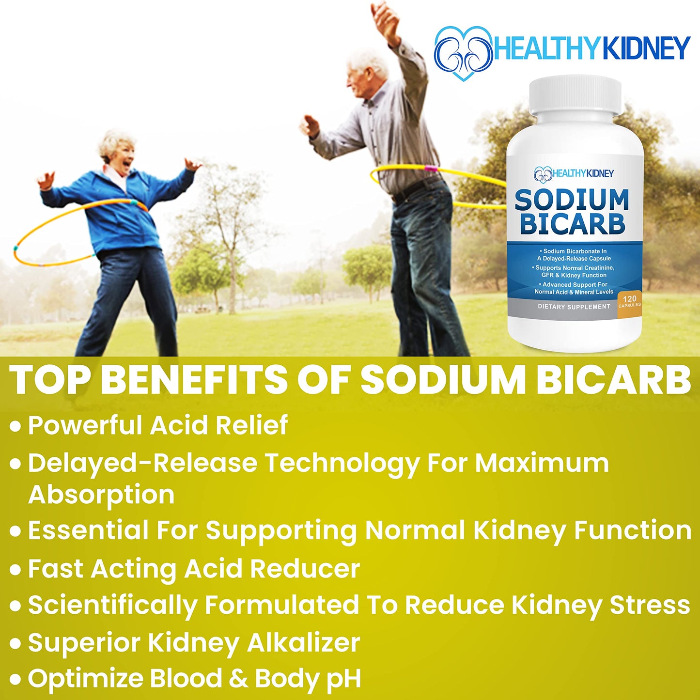 Kidney Restore Sodium Bicarbonate 650mg Capsules | Delayed Release for Kidney Support | 30 Capsules