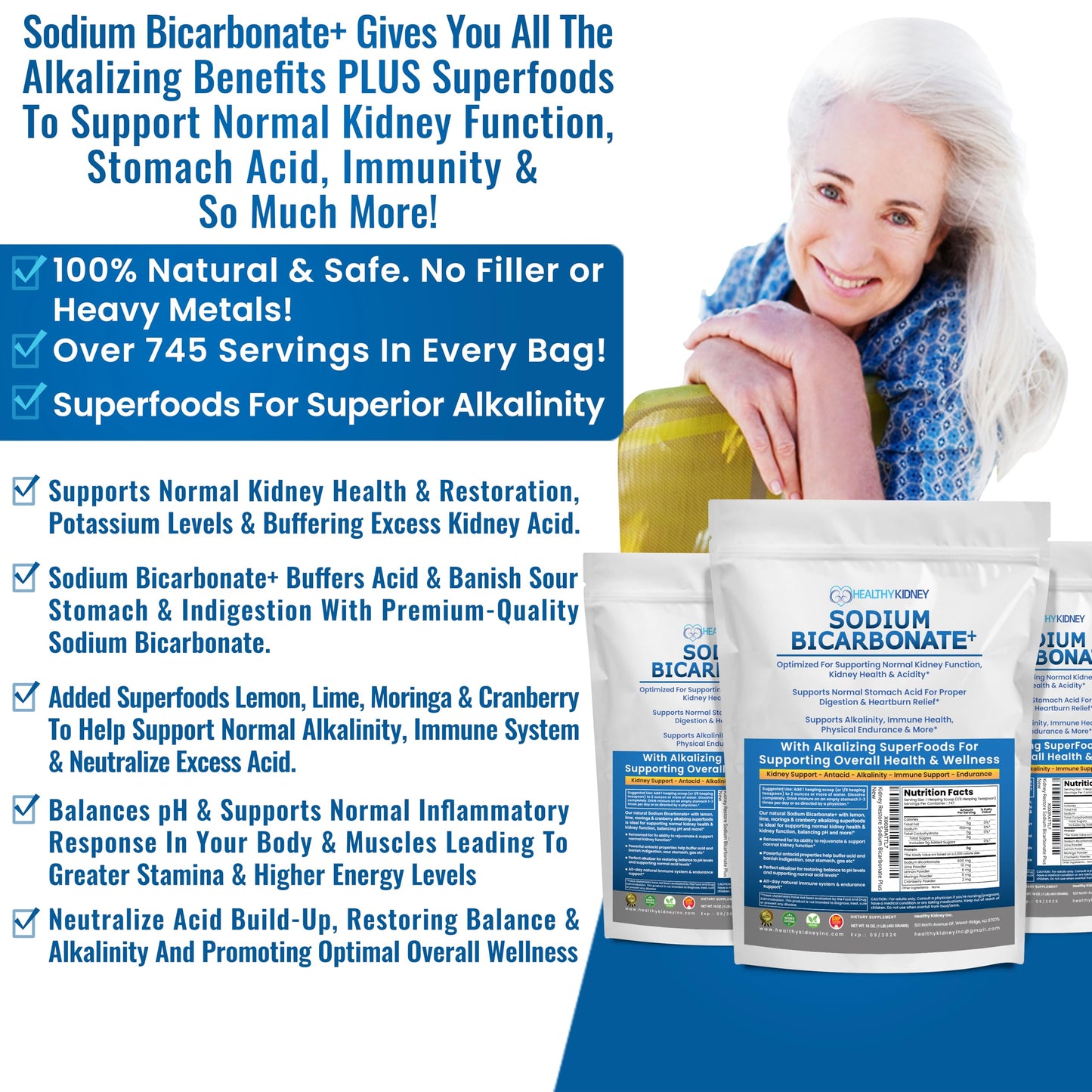 Kidney Restore Organic Sodium Bicarbonate Alkaline Supplement | Kidney Health & Stomach Support (1LB)