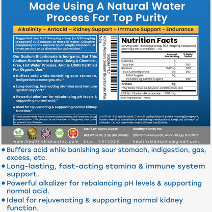 Kidney Restore Nature’s Sodium Bicarbonate - Aluminum-Free Organic Baking Soda (2 lb)