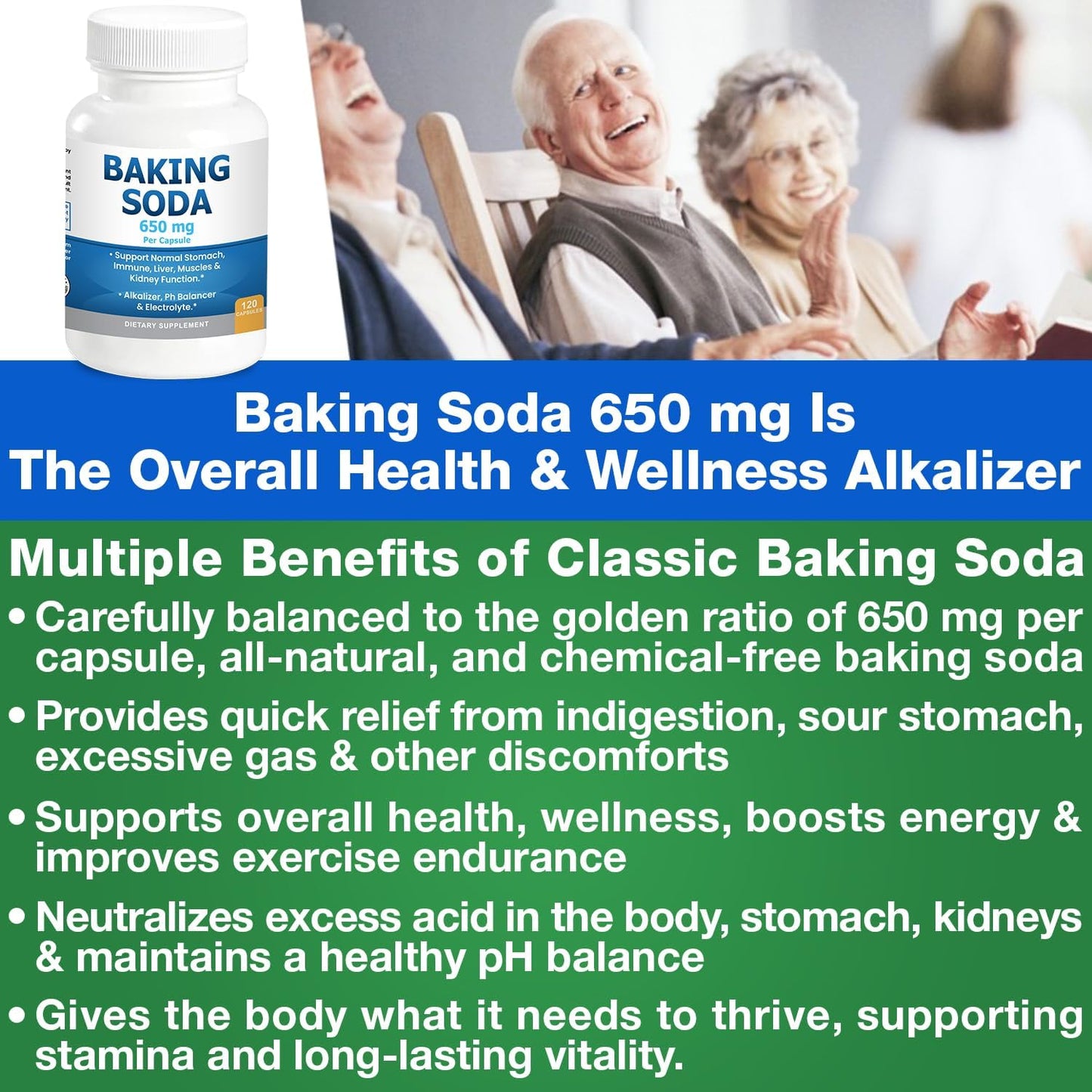 Kidney Restore Natural Baking Soda Capsules 650 mg – Aluminum-Free Sodium Bicarbonate