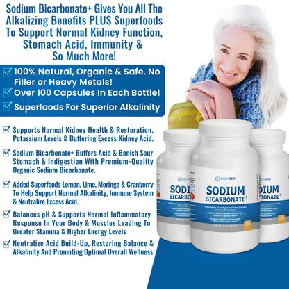 Organic Sodium Bicarbonate 650 mg Capsules | Kidney Restore – Alkaline Support & Fast-Acting Antacid