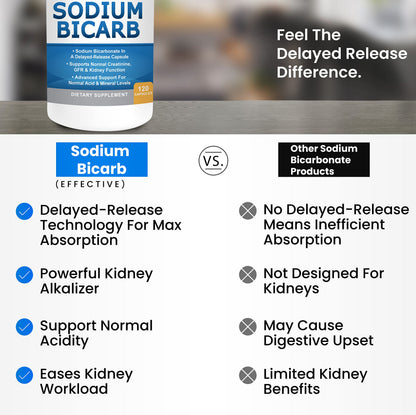 Kidney Restore Sodium Bicarbonate 650mg Capsules | Delayed Release for Kidney Support | 30 Capsules