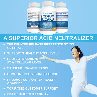 Kidney Restore Sodium Bicarbonate 650mg Delayed-Release Capsules | Kidney Support, Acid Relief, 2-Pack