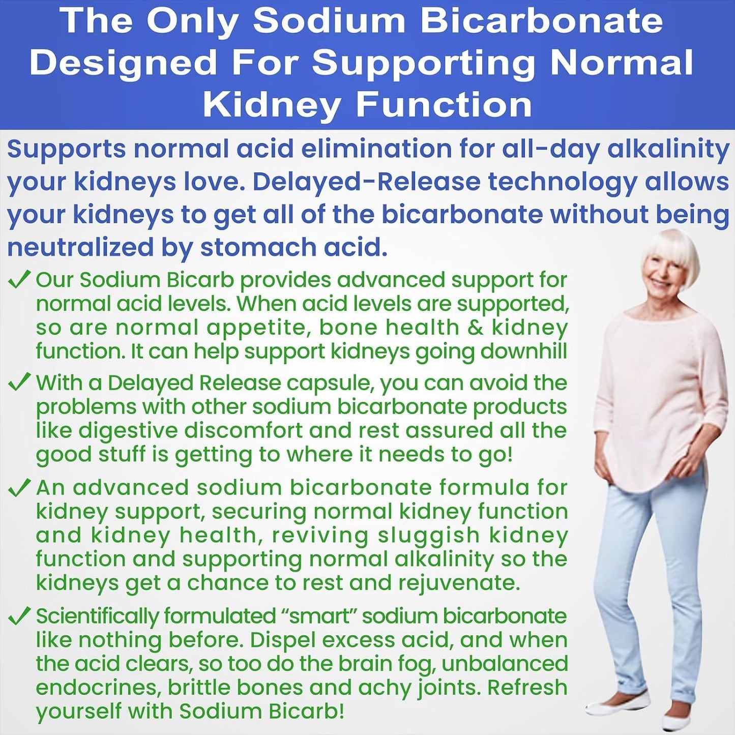 Kidney Restore Sodium Bicarbonate 650mg Capsules | Delayed Release for Kidney Support | 30 Capsules