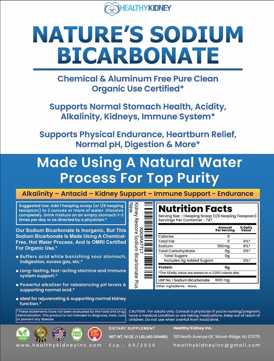 Kidney Restore Nature’s Sodium Bicarbonate - Aluminum-Free Organic Baking Soda (2 lb)