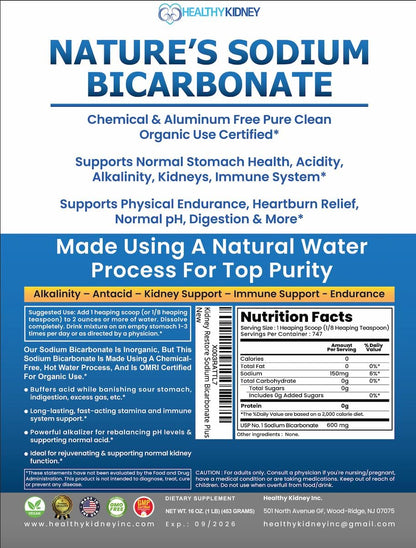 Kidney Restore Nature’s Sodium Bicarbonate - Aluminum-Free Organic Baking Soda (2 lb)