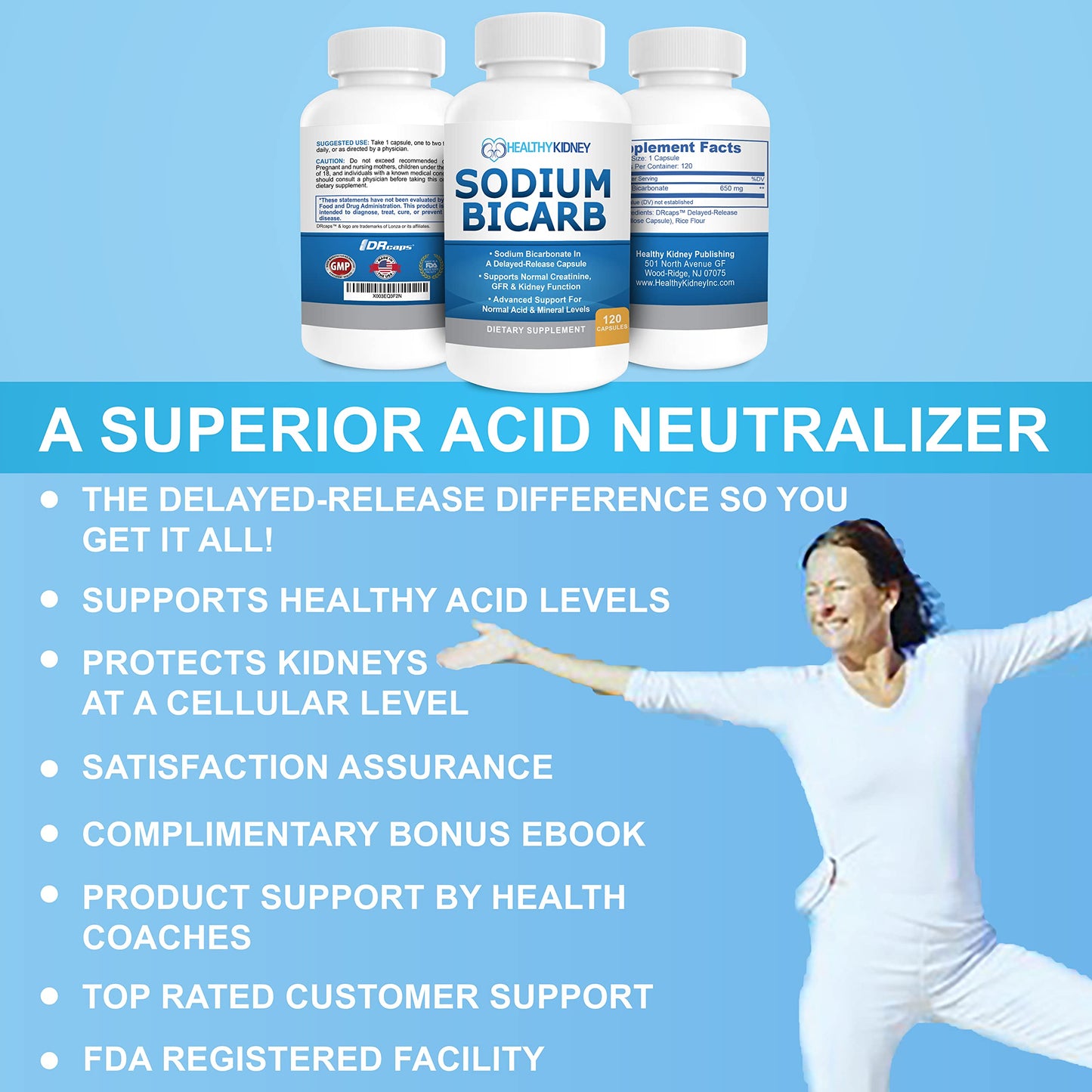 Kidney Restore Sodium Bicarbonate 650mg Capsules | Delayed Release for Kidney Support | 30 Capsules