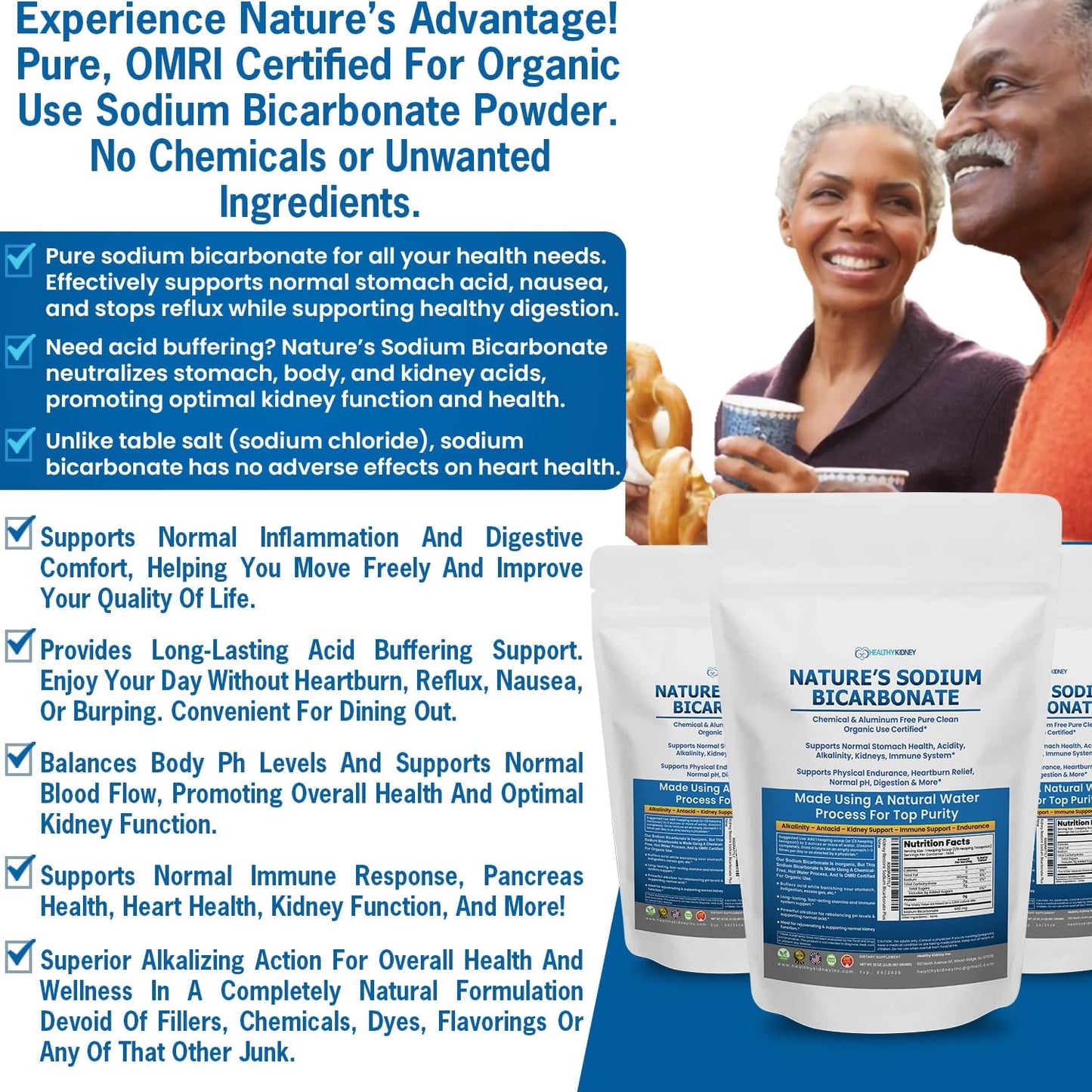 Kidney Restore Nature’s Sodium Bicarbonate - Aluminum-Free Organic Baking Soda (2 lb)