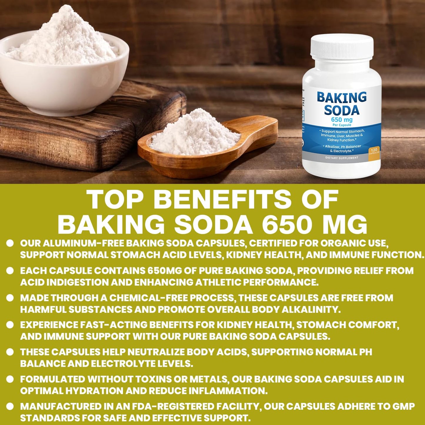 Kidney Restore Natural Baking Soda Capsules 650 mg – Aluminum-Free Sodium Bicarbonate