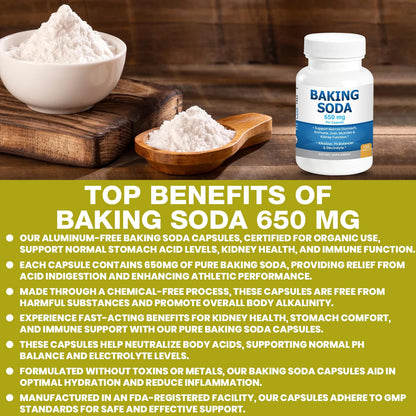 Kidney Restore Natural Baking Soda Capsules 650 mg – Aluminum-Free Sodium Bicarbonate