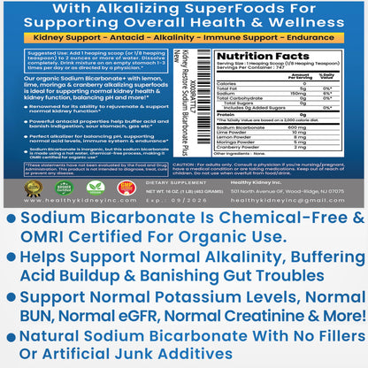 Kidney Restore Organic Sodium Bicarbonate Alkaline Supplement | Kidney Health & Stomach Support (1LB)