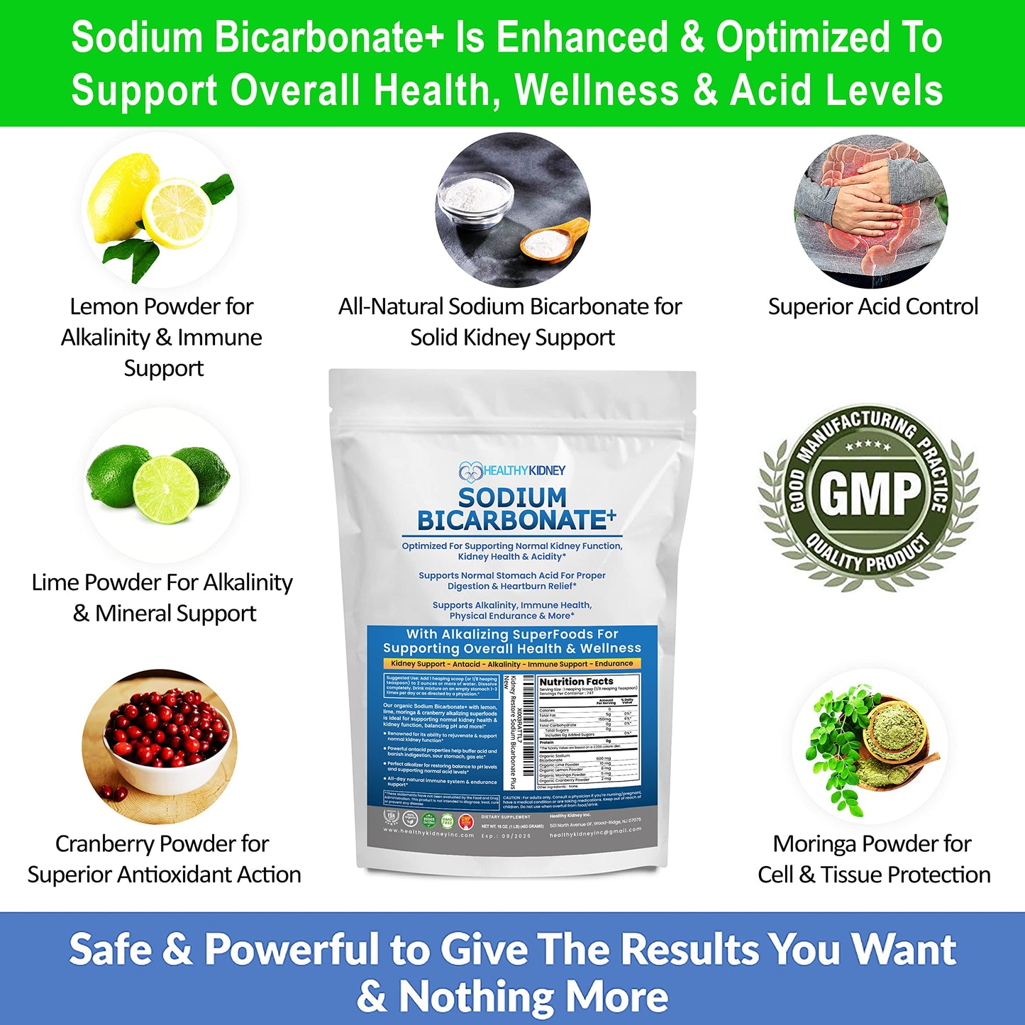 Kidney Restore Organic Sodium Bicarbonate Alkaline Supplement | Kidney Health & Stomach Support (1LB)