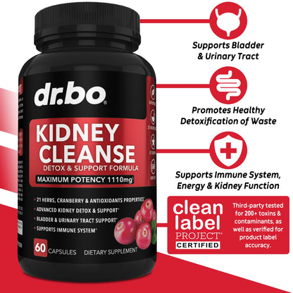 Kidney Cleanse Detox Support Supplement – Cranberry, Juniper Berries, Buchu & Uva Ursi for Kidney & Urinary Tract Health