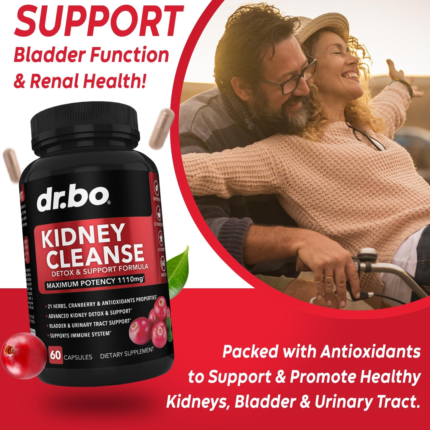 Kidney Cleanse Detox Support Supplement – Cranberry, Juniper Berries, Buchu & Uva Ursi for Kidney & Urinary Tract Health