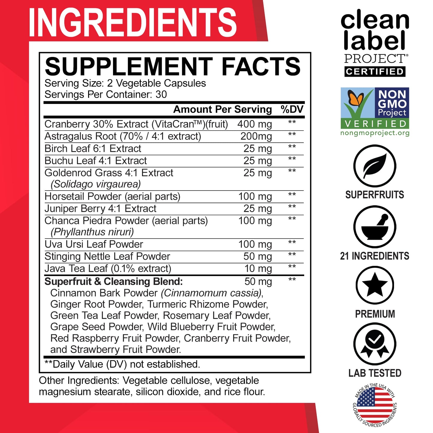 Kidney Cleanse Detox Support Supplement – Cranberry, Juniper Berries, Buchu & Uva Ursi for Kidney & Urinary Tract Health
