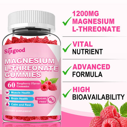 Magnesium L-Threonate Gummies 1200MG - Brain Health, Cognitive Support, Raspberry - 60 Count