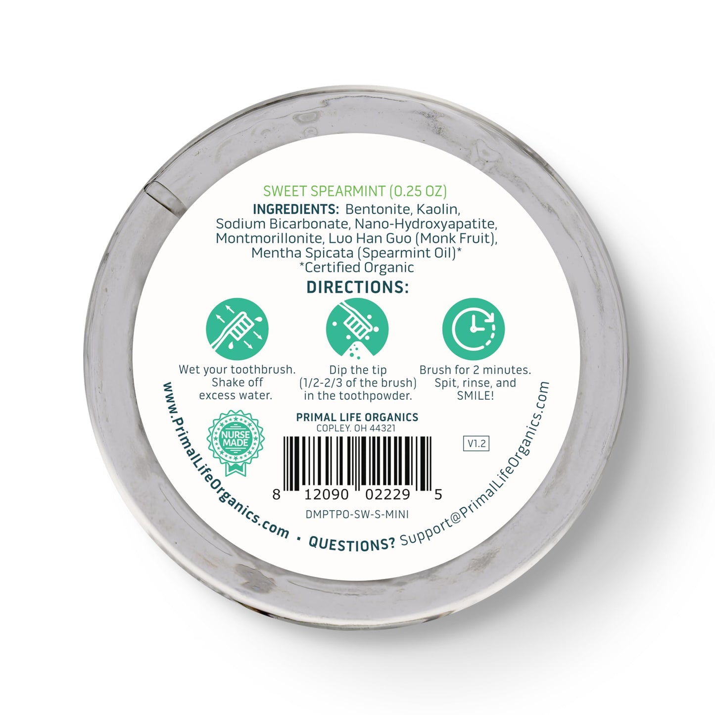 Primal Life Organics Dirty Mouth Toothpowder – Sweet Spearmint, 0.25 oz
