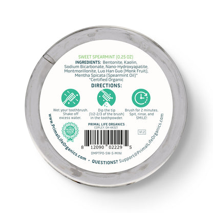 Primal Life Organics Dirty Mouth Toothpowder – Sweet Spearmint, 0.25 oz