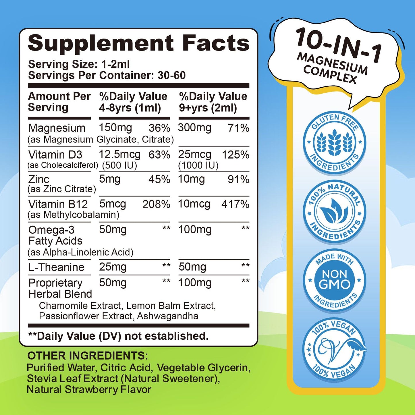 Kids Magnesium Liquid Drops – Glycinate & Citrate for Sleep, Calm, Focus, Bones