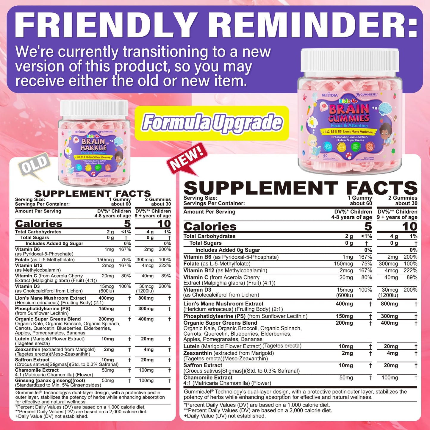 Kids Brain Gummies with Lion's Mane – Focus, Memory & Vision (60 Count)