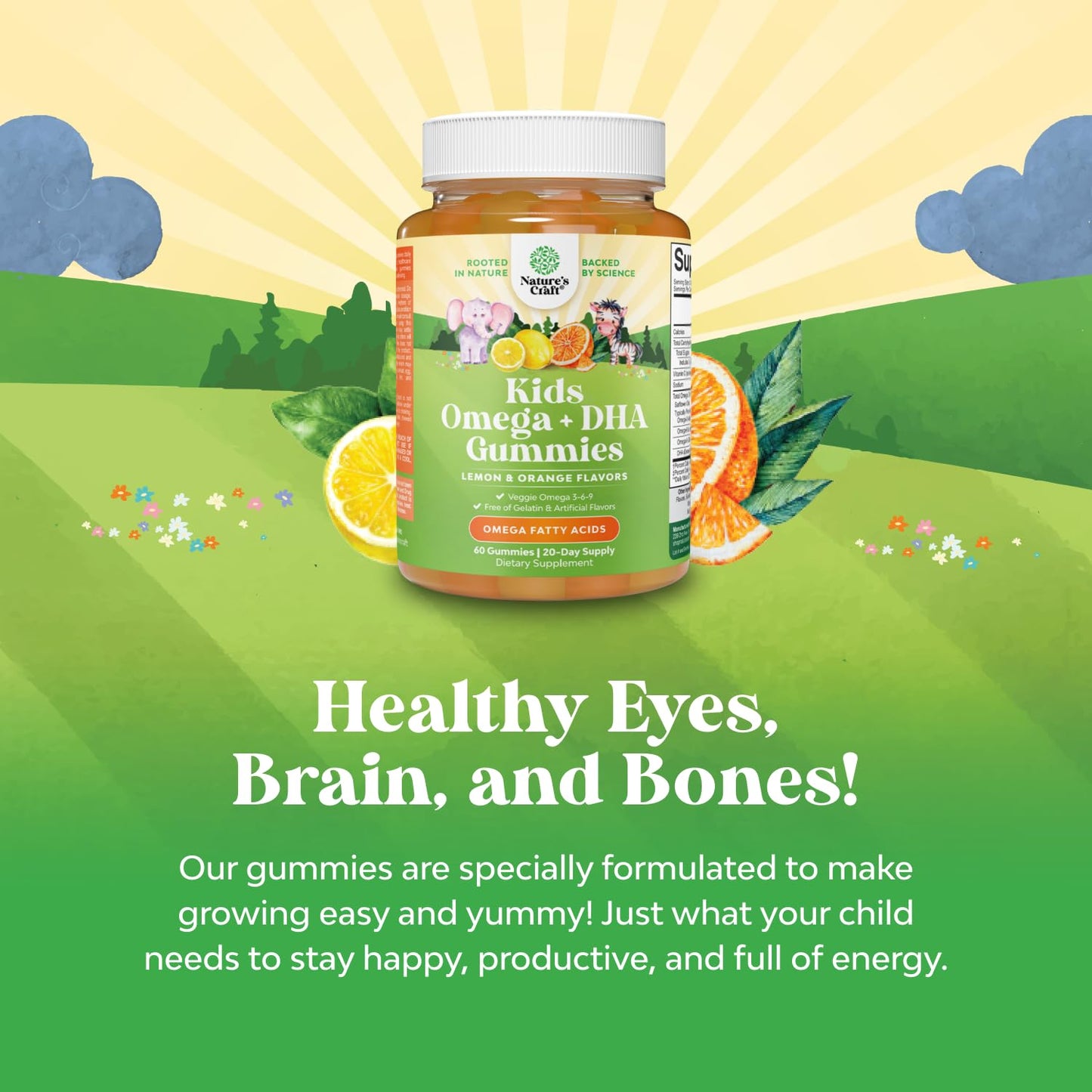Kids DHA Omega-3 Gummies – Vegan, Fish-Free, Non-GMO | 60 Chews for Brain & Vision